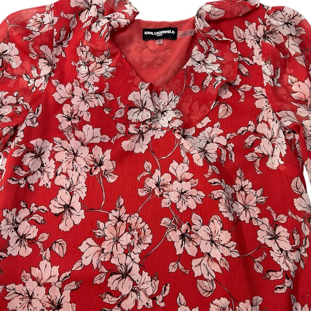 Karl Lagerfeld Paris Women’s Red and Pink Floral Blouse Size XS